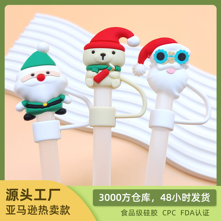 Wholesale 20pcs/pack Food Grade Silicone Christmas Straw Cover
